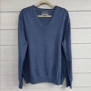Eddie Bauer Blue V-Neck Lightweight Cotton Cashmere Sweater XL